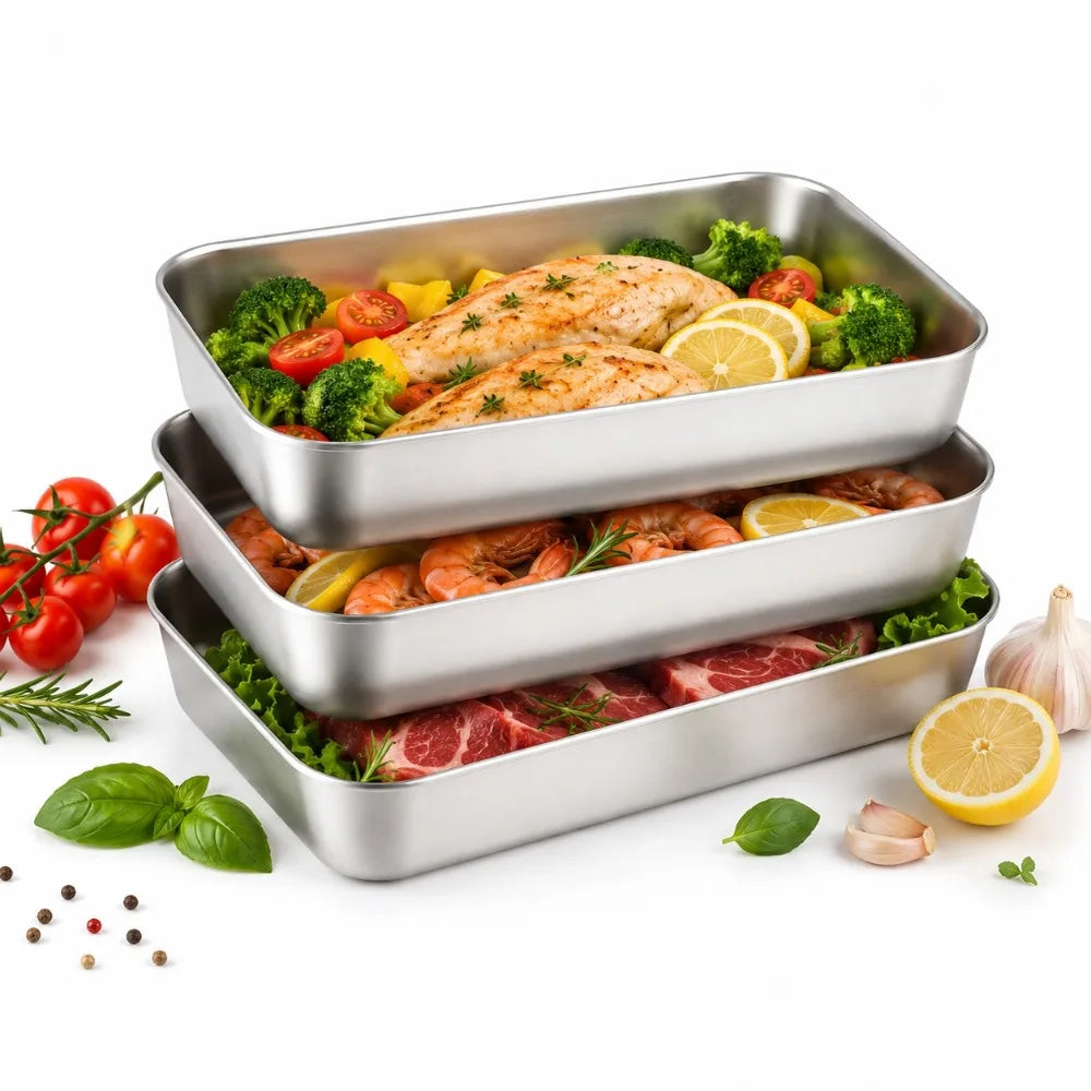 3-Piece Stainless Steel Stackable Food Storage Container Set