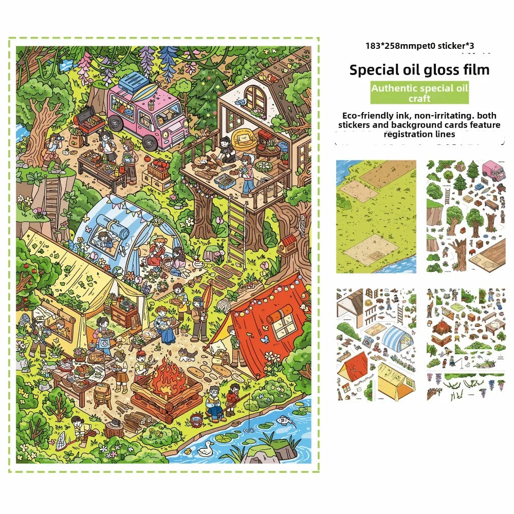 3D Stacking Travel Scene Stickers – PET Die-Cut Scrapbook Sheets