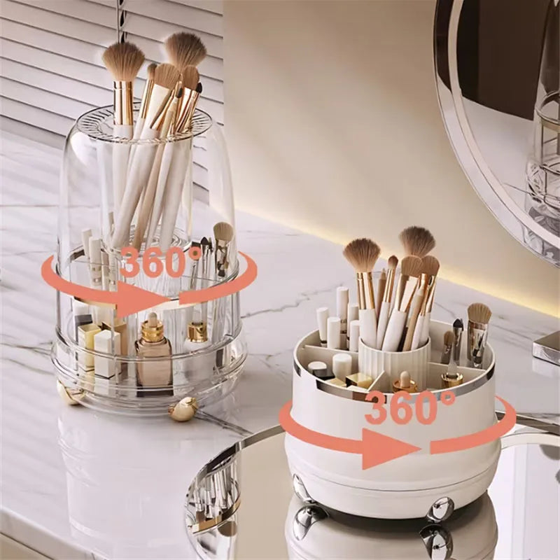 360° Rotating Makeup Brush Holder with Dustproof Cover