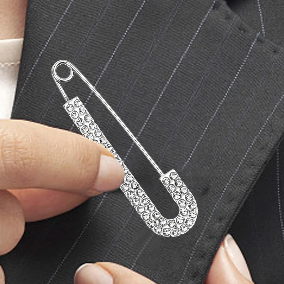 Silver Rhinestone Safety Pin Brooch – Decorative Clothing Pin