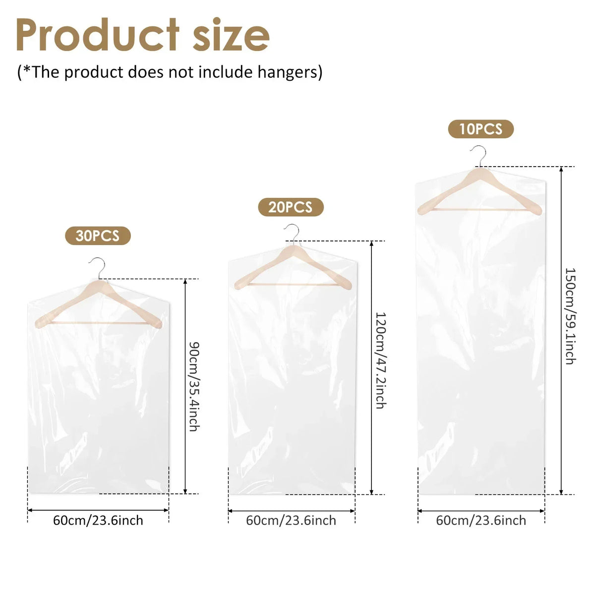 Clear Plastic Garment Bags 10–60 Pcs | Dustproof Clothes Covers