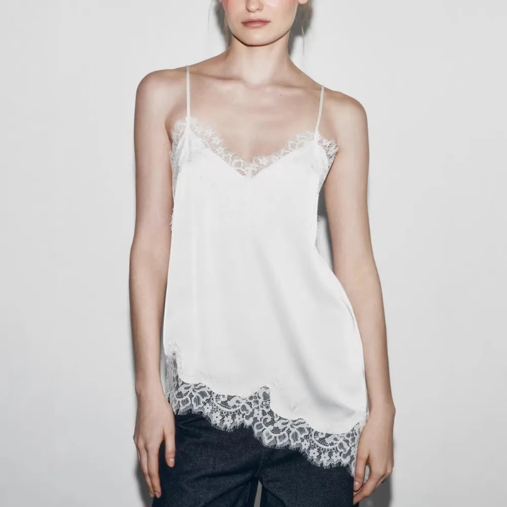 Women's Asymmetrical Lace Backless Camisole Tank Top