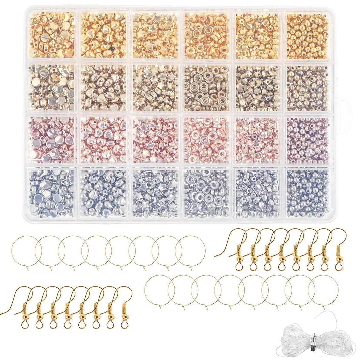 2160Pcs Spacer Beads Set – 6 Shapes & 4 Colors DIY Jewelry Kit
