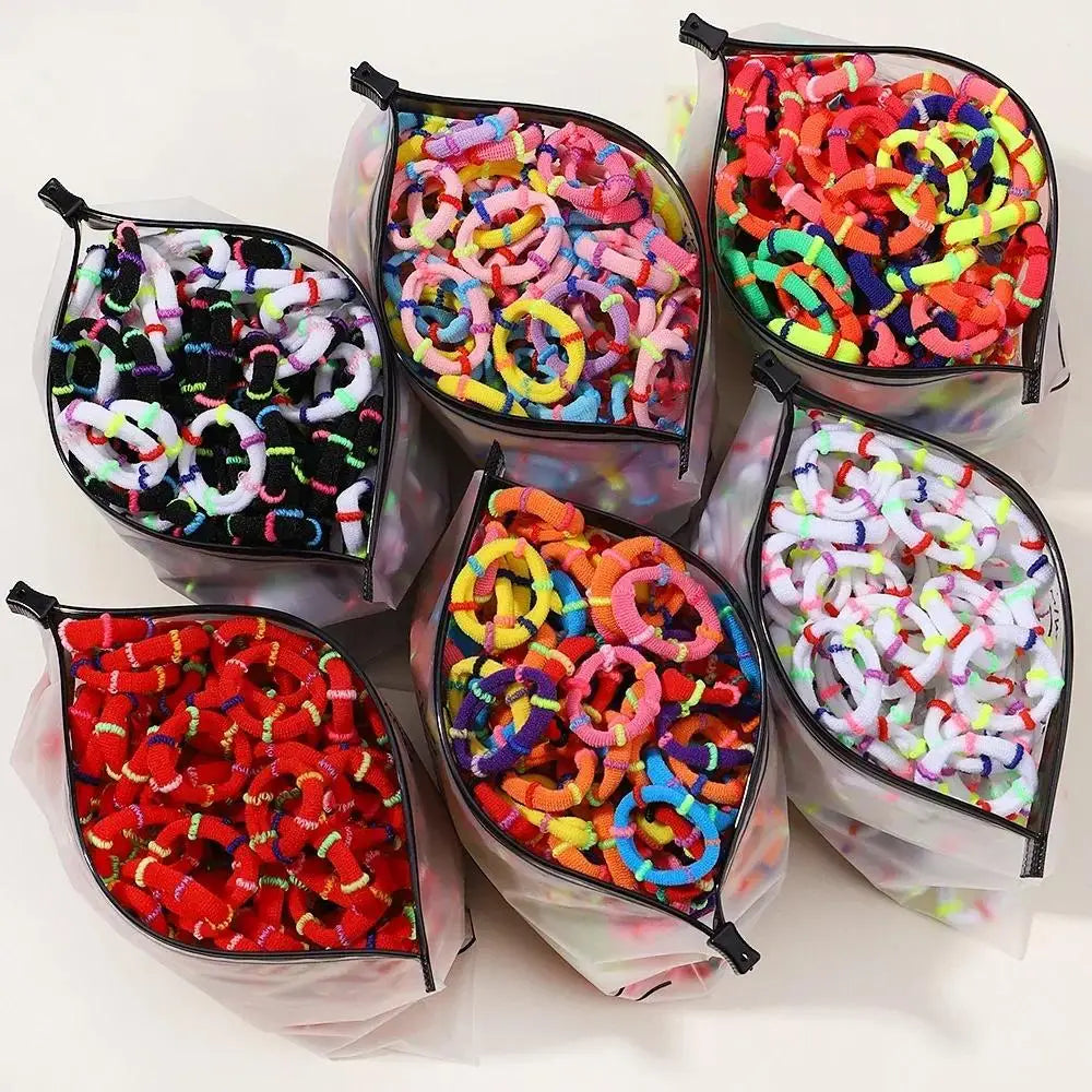 200pcs Colorful Elastic Hair Bands for Kids – Ponytail Ties