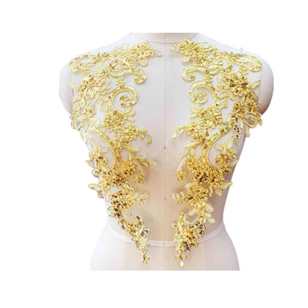 2Pcs Sequin Embroidery Flower Applique Patch – Lace Tulle