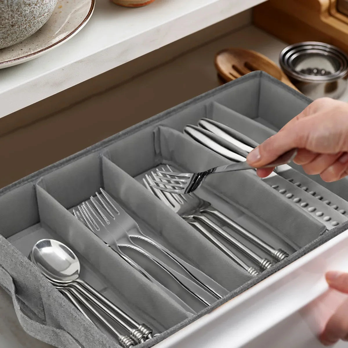 5-Compartment Flatware Storage Case – Portable Cutlery Organizer