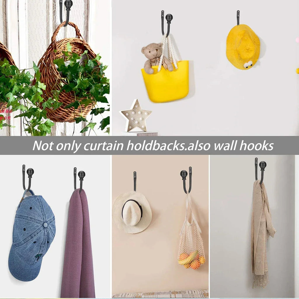 2Pcs Metal Curtain Holdbacks U-Shape Wall Tie Back Hooks
