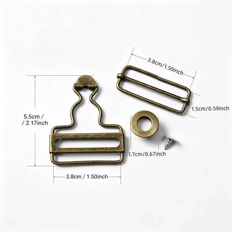 38mm Silver Overall Buckles Kit – 6 Sets Suspender Hooks & Buttons