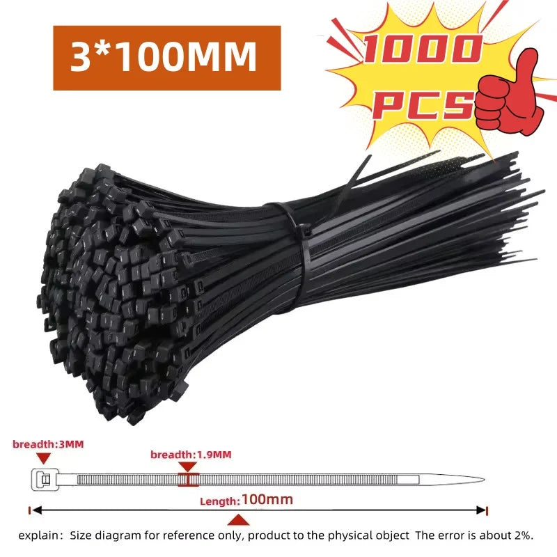 Nylon Cable Zip Ties Self-Locking – 100 or 1000 Pack