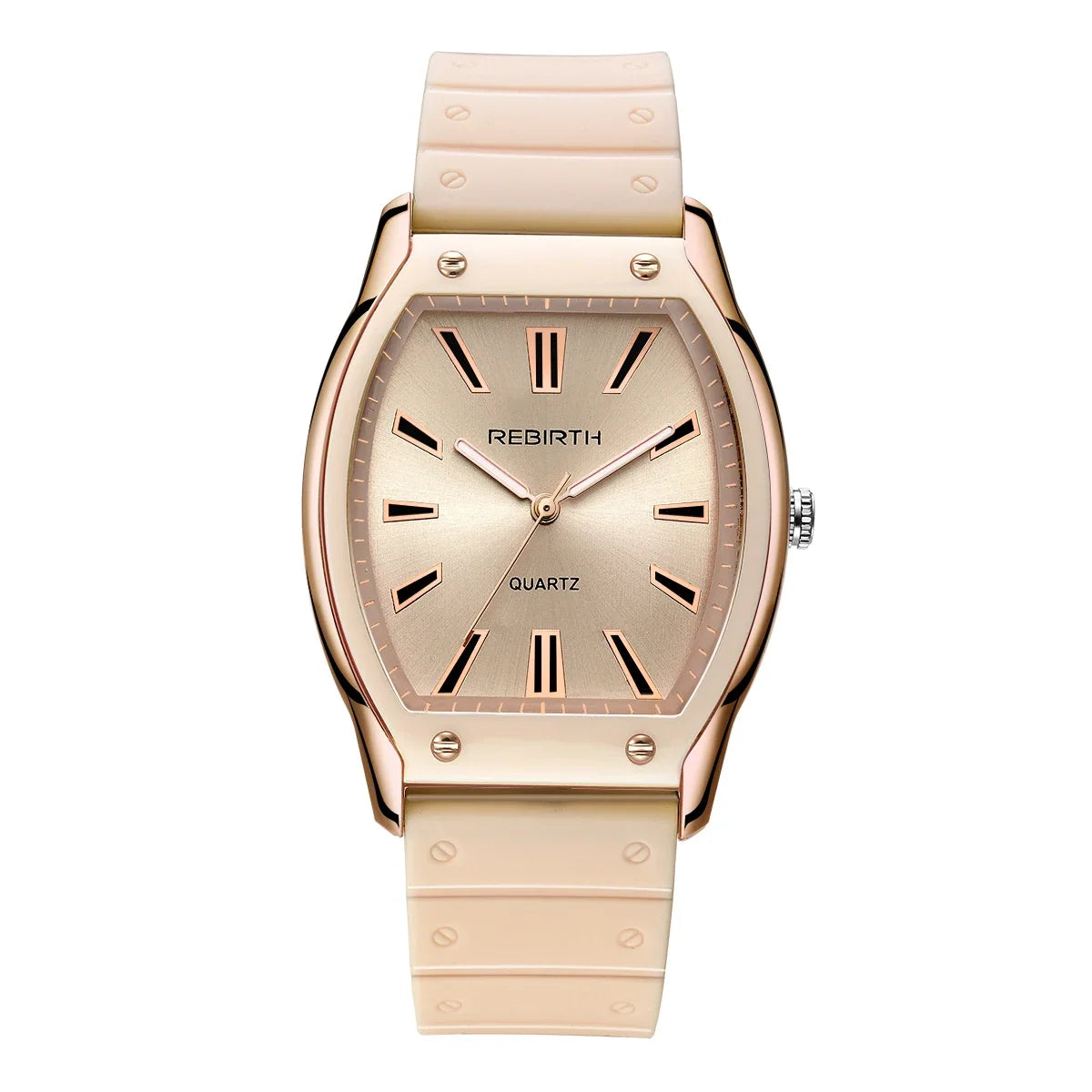 REBIRTH Unisex Casual Quartz Watch – Silicone Strap Tonneau Dial