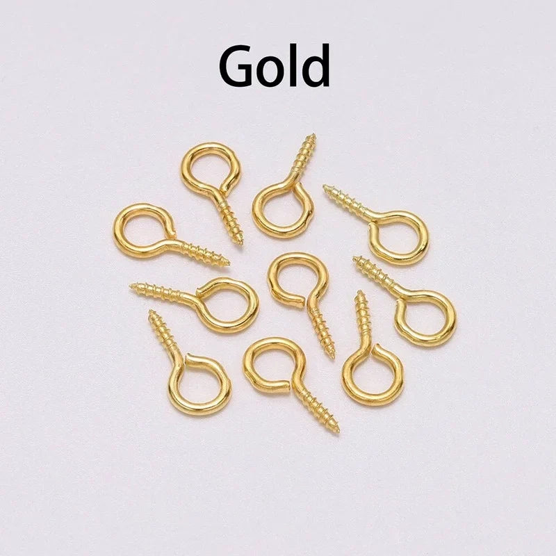 100pcs Mini Screw Eye Pins Eyelets Gold Silver Jewelry Findings DIY