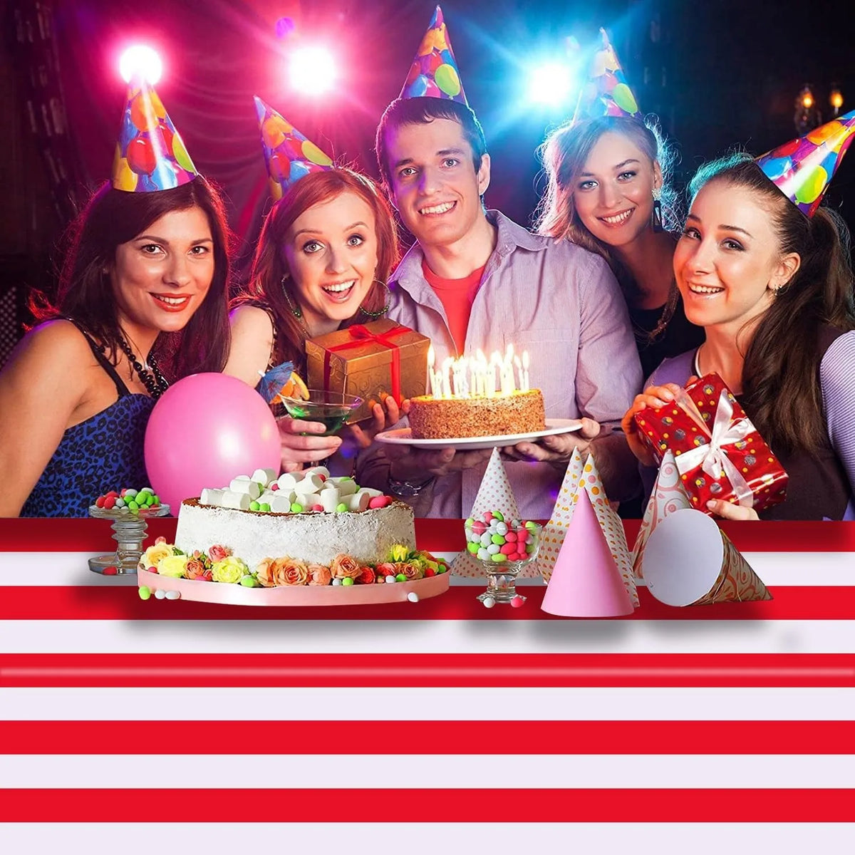 Red & White Striped Tablecloth 54x108" | Circus Carnival Party