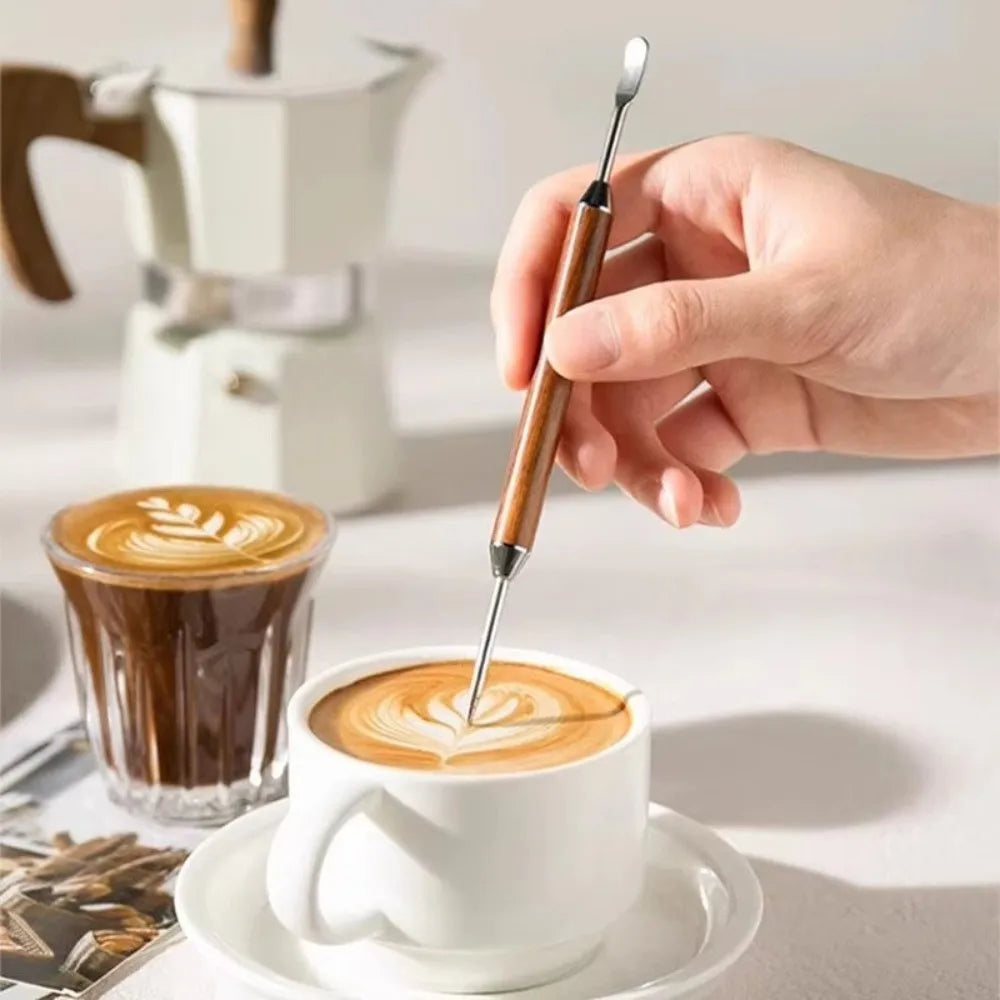 Wooden Handle Coffee Latte Art Pen – Needle & Spatula Tool