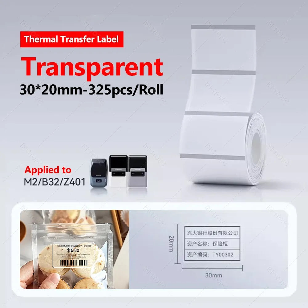 Niimbot M2/M3 Thermal Transfer Labels – White, Clear & Silver