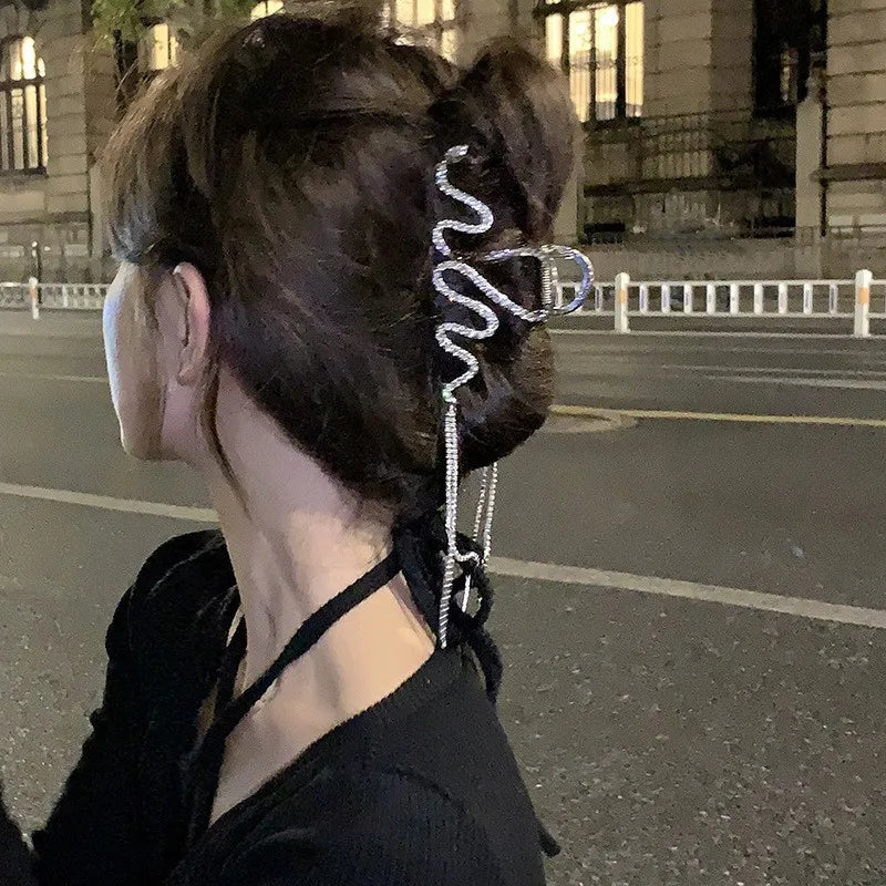 Snake Crystal Tassel Hair Claw Clips – Geometric Metal Women