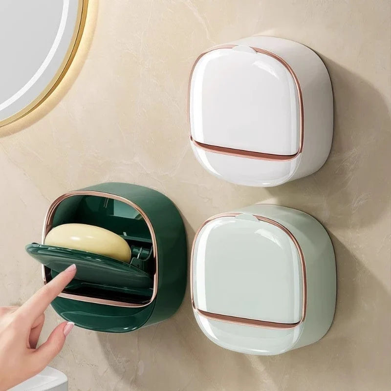 Wall Mounted Soap Dish with Lid & Drainage | Waterproof Holder