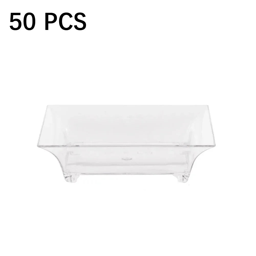 50pcs Clear Disposable Mini Square Dessert Trays & Serving Cups