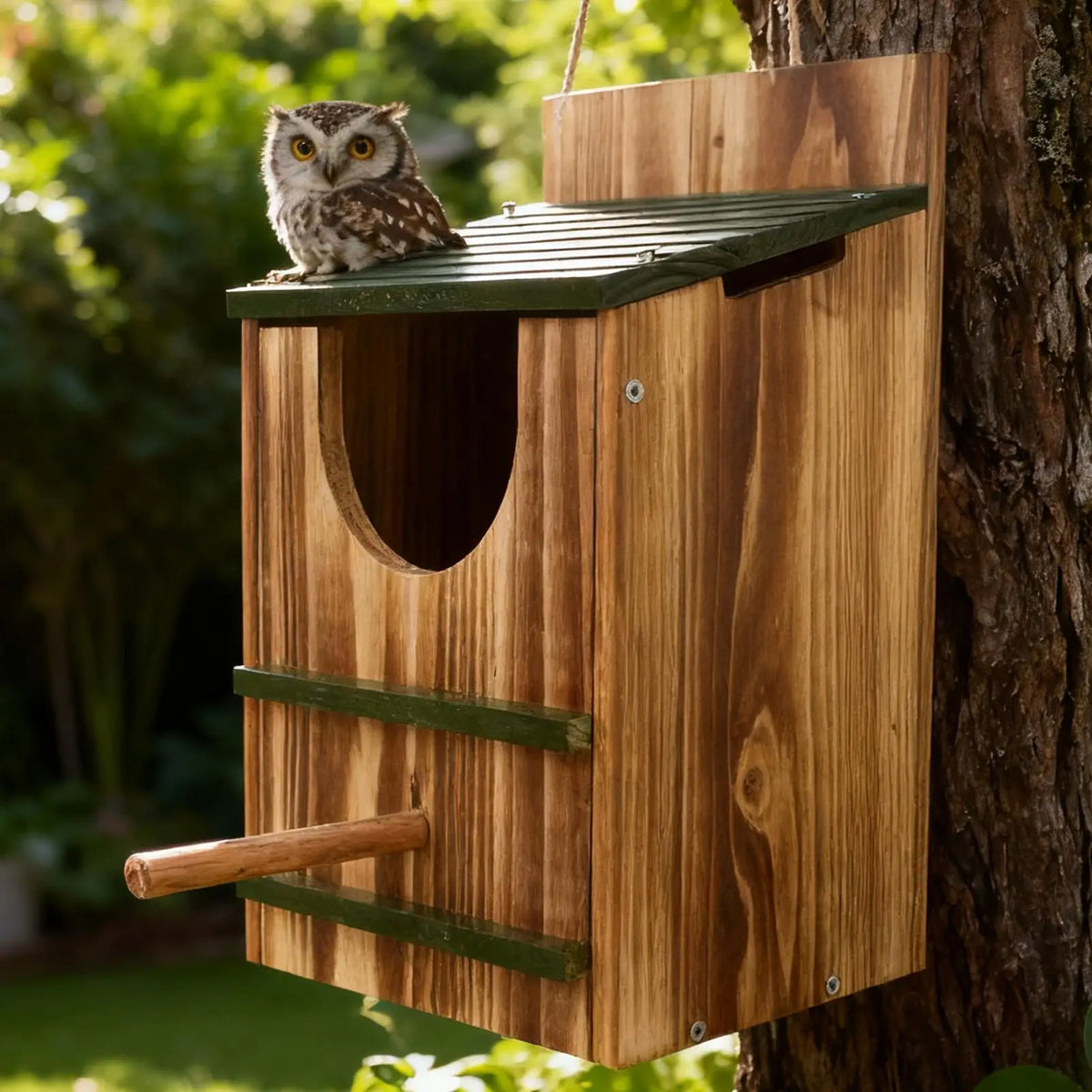 Wooden Owl Nesting Box – Waterproof Carbonized Bird House