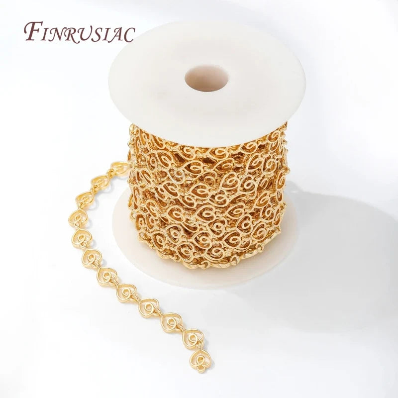 14K Gold Plated Hollow Swirl Heart Link Chain – 1M DIY Spool