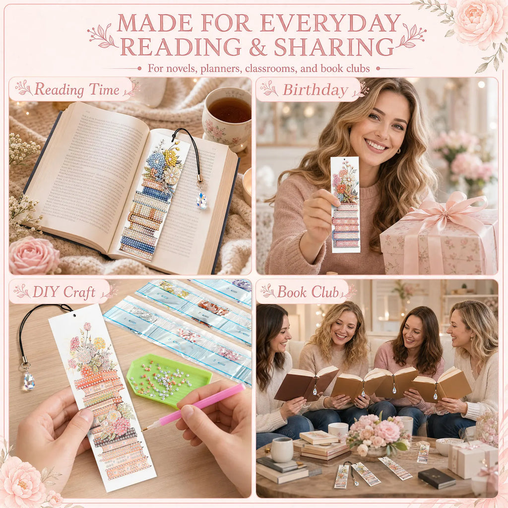 4-Pack Diamond Art Bookmark Kit – DIY Rhinestone Bookmarks