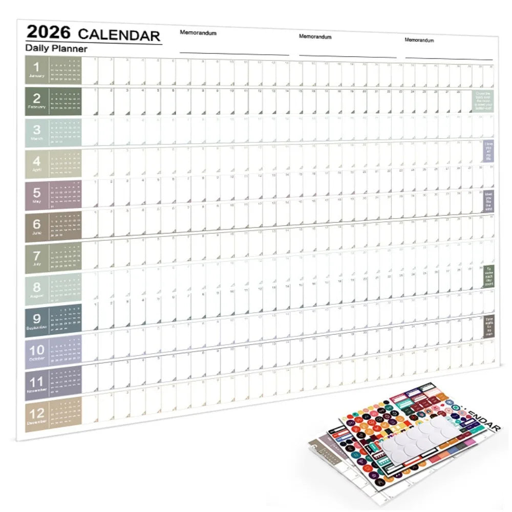 2026 Large Wall Calendar – 365-Day Annual Planner Sheet