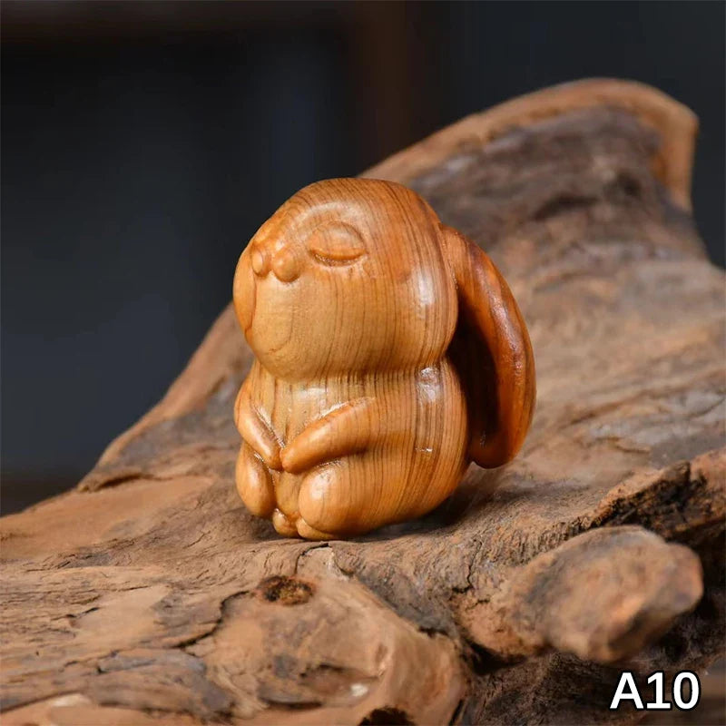 Wood Carved Easter Bunny Figurine – Cute Rabbit Ornament & Gift