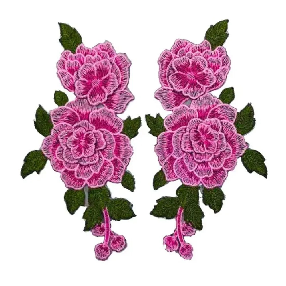 3D Flower Embroidery Sew-On Applique Patch Red 24x12cm