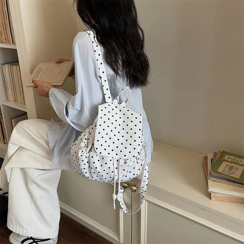 Korean Polka Dot Backpack – Lightweight Women's Canvas School Bag