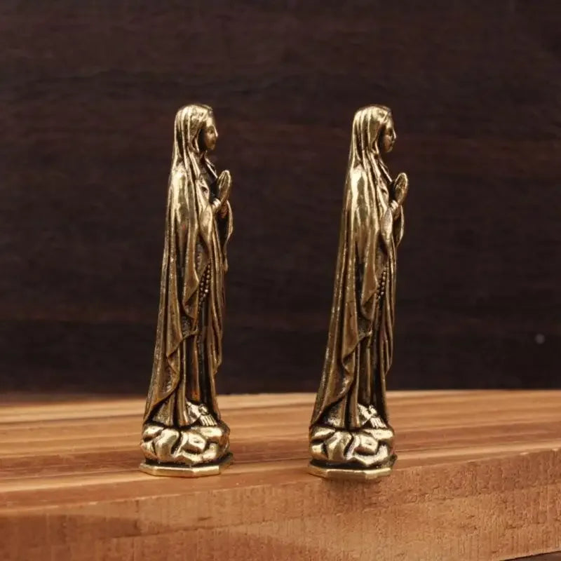 Brass Virgin Mary Figurine Pendant – Vintage Copper Keepsake
