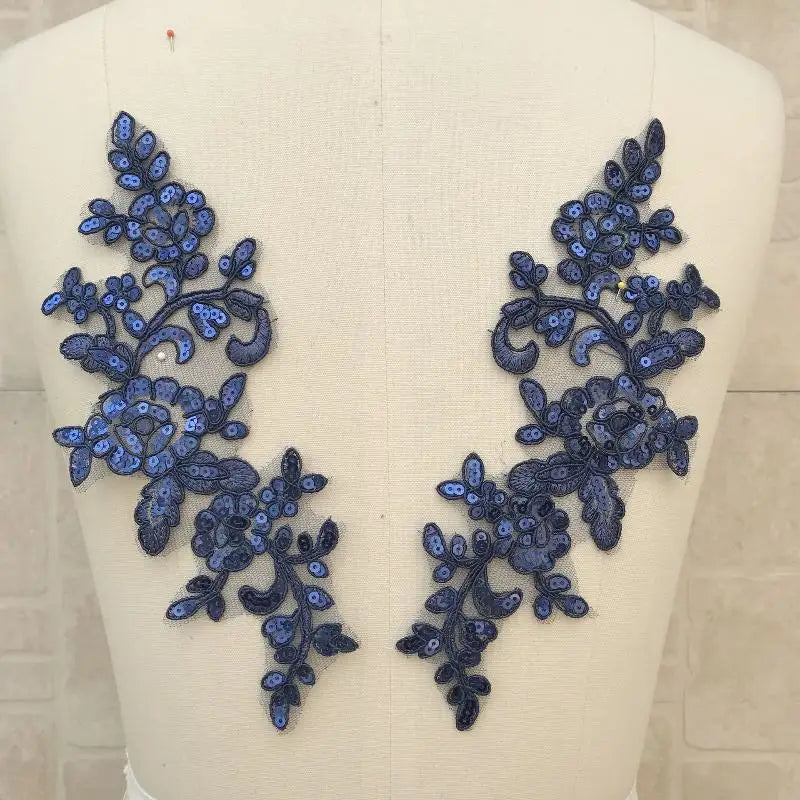 Embroidered Sequin Lace Appliqué Patches – 1 Pair Floral DIY