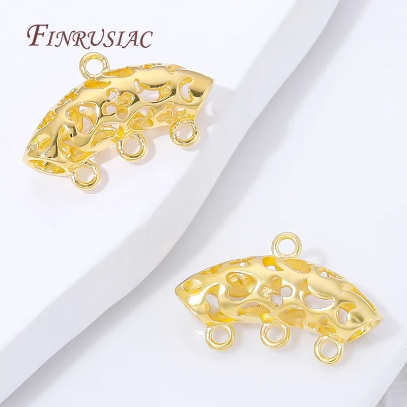 18K Gold Plated 3-Ring Curved Tube Bails | DIY Jewelry Connectors