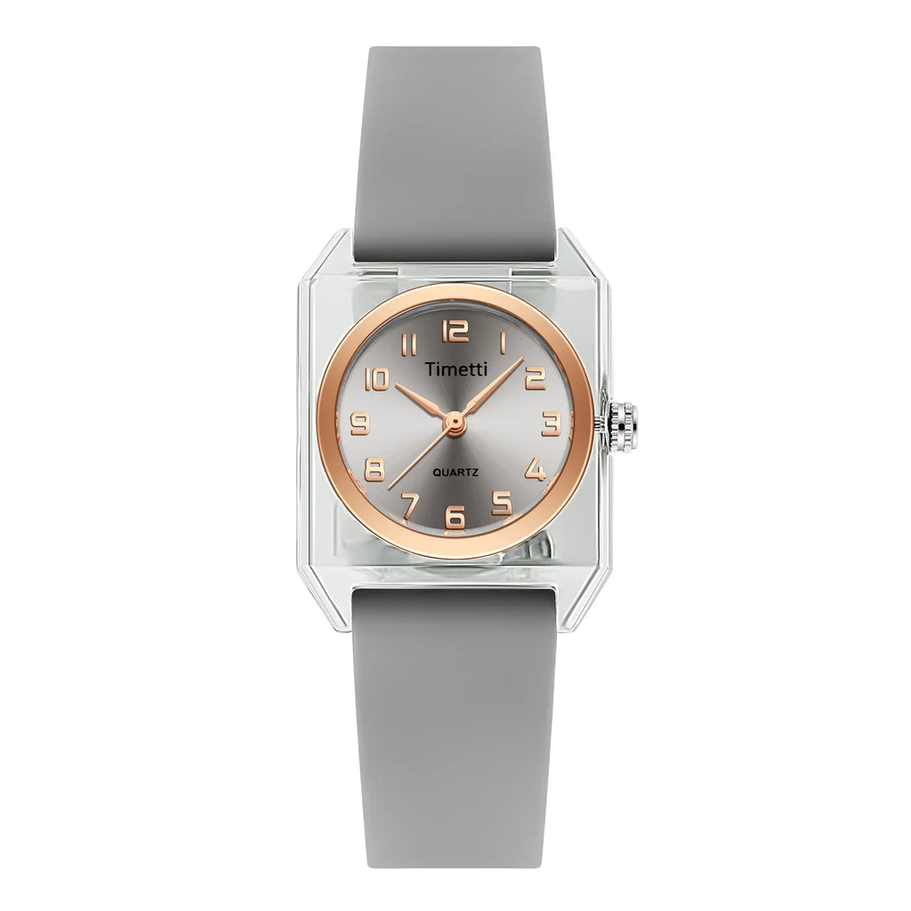 Timetti Women's Square Quartz Watch – Casual Silicone Strap