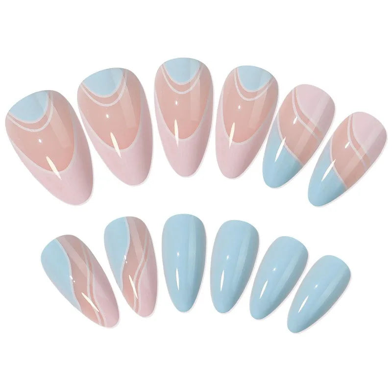 Blue Wave French Press-On Nails Rhinestone Crystal L Size