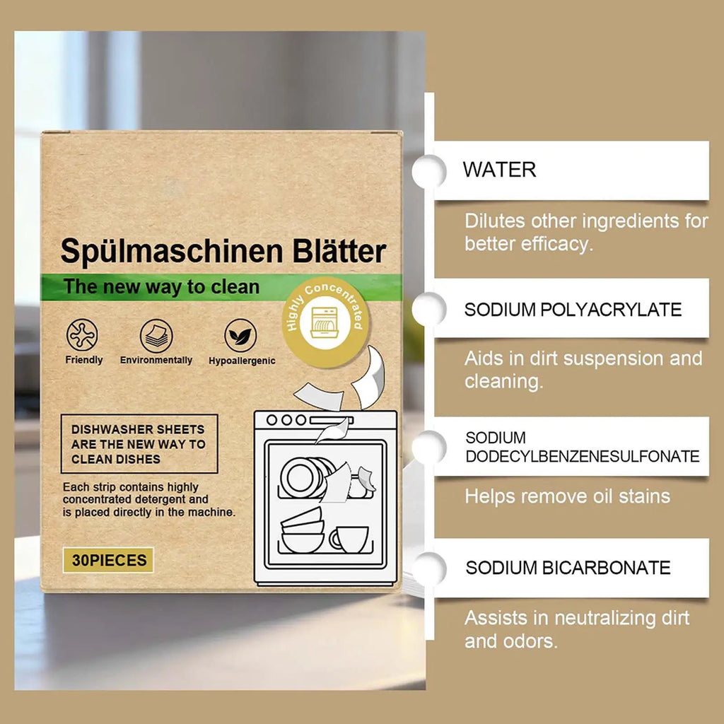 30pc Eco-Friendly Dishwasher Detergent Sheets | Natural Clean
