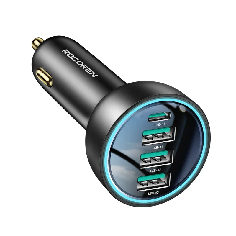 Rocoren 55W 4-Port USB-C Car Charger | QC3.0 Fast Charging