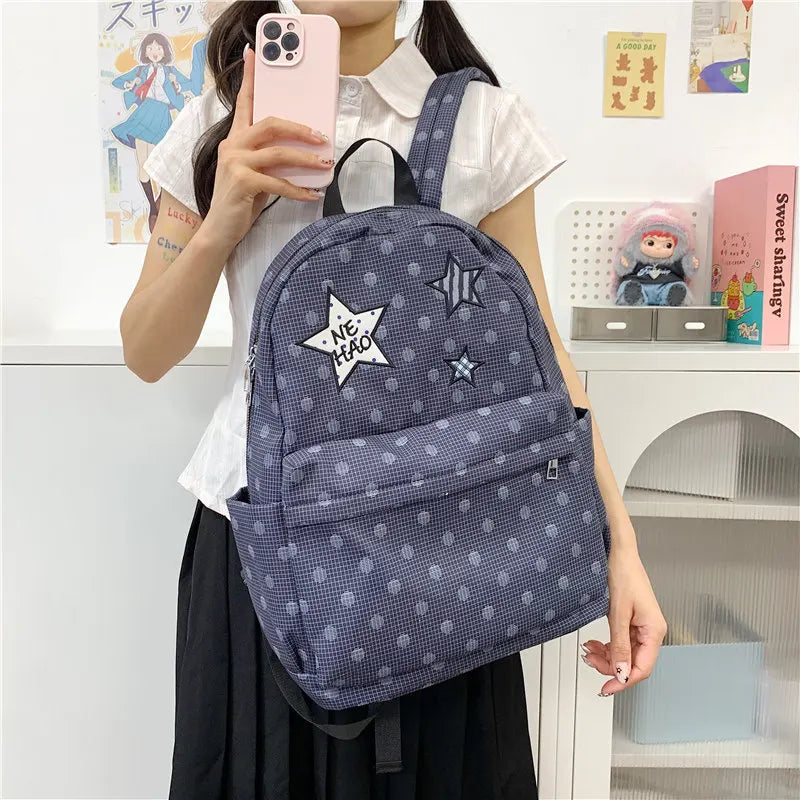Korean Star Polka Dot Backpack – Large Capacity Nylon Bag