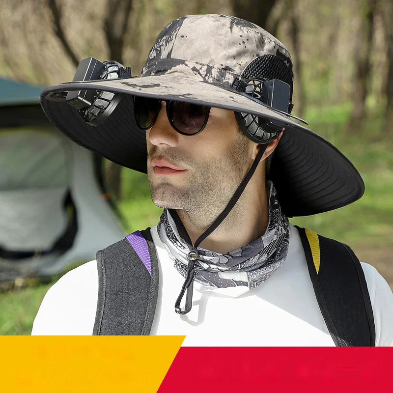 UV Protection Wide Brim Fan Hat – USB Rechargeable Cooling