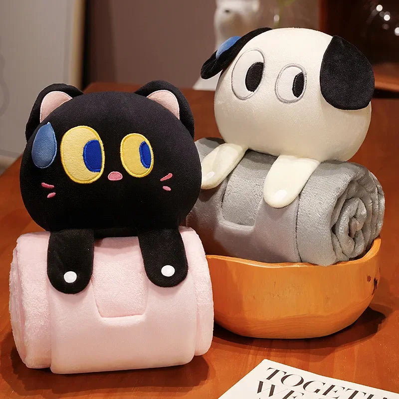 Cartoon 2-in-1 Throw Pillow Blanket – Soft Plush Foldable Nap