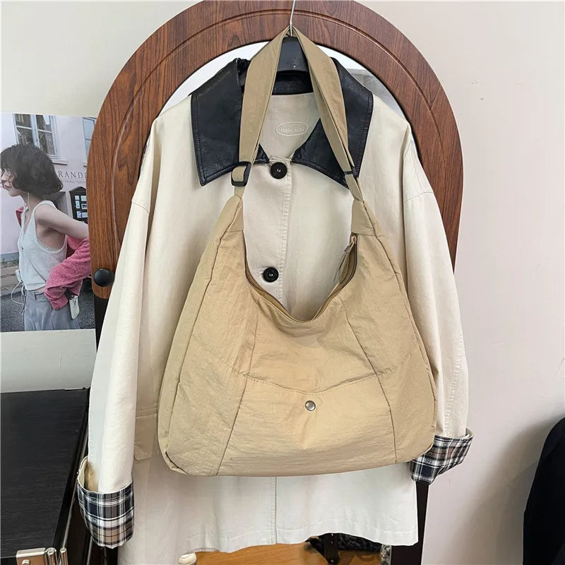 Large Pleated Crossbody Bag – Japanese Style Shoulder Tote