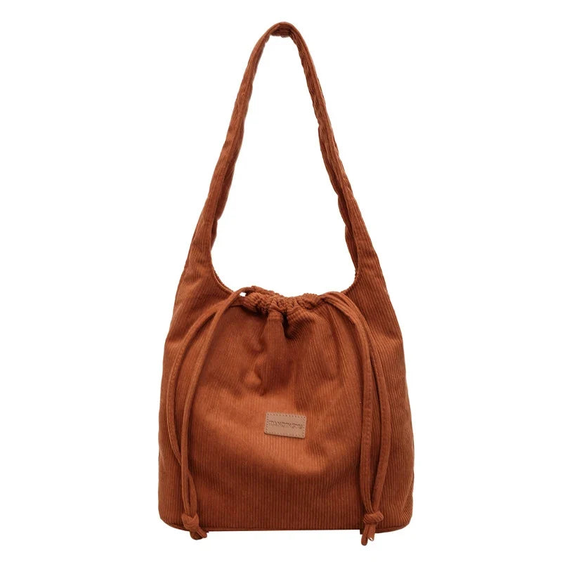 Korean Minimalist Plush Drawstring Tote Bag – Large Capacity