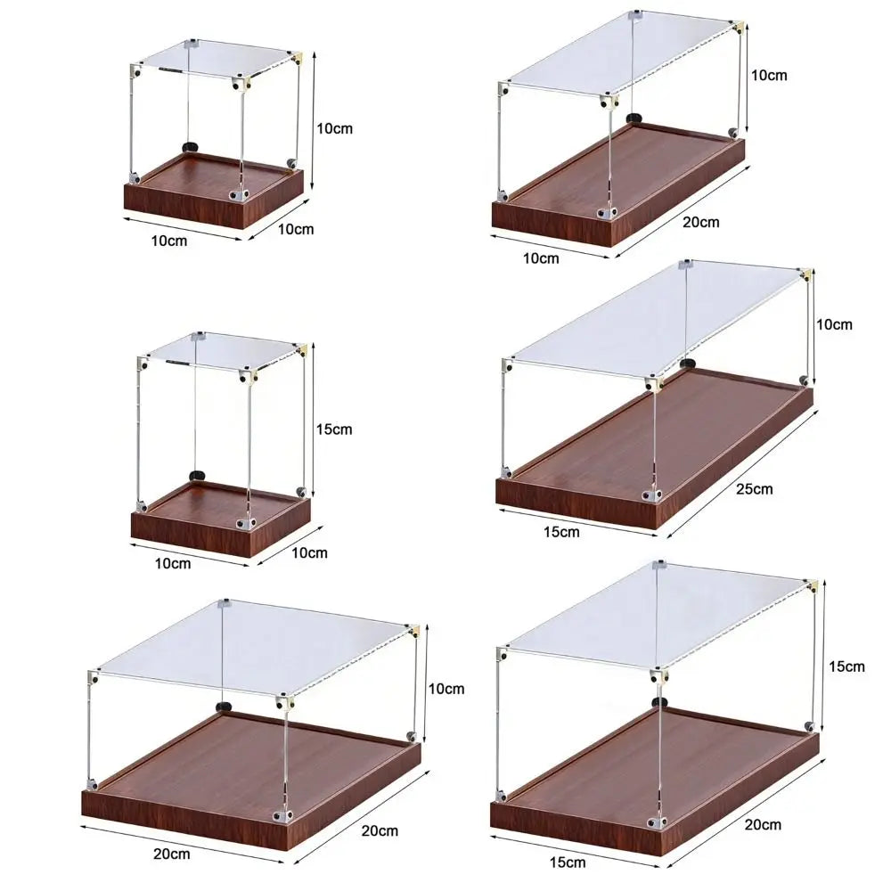 Acrylic Display Case Stackable Dustproof Box with Wooden Base