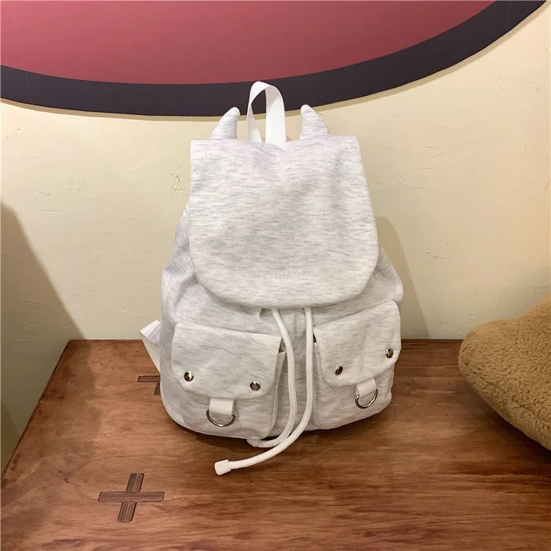 Korean Striped Canvas Drawstring Backpack – Casual School Travel Bag