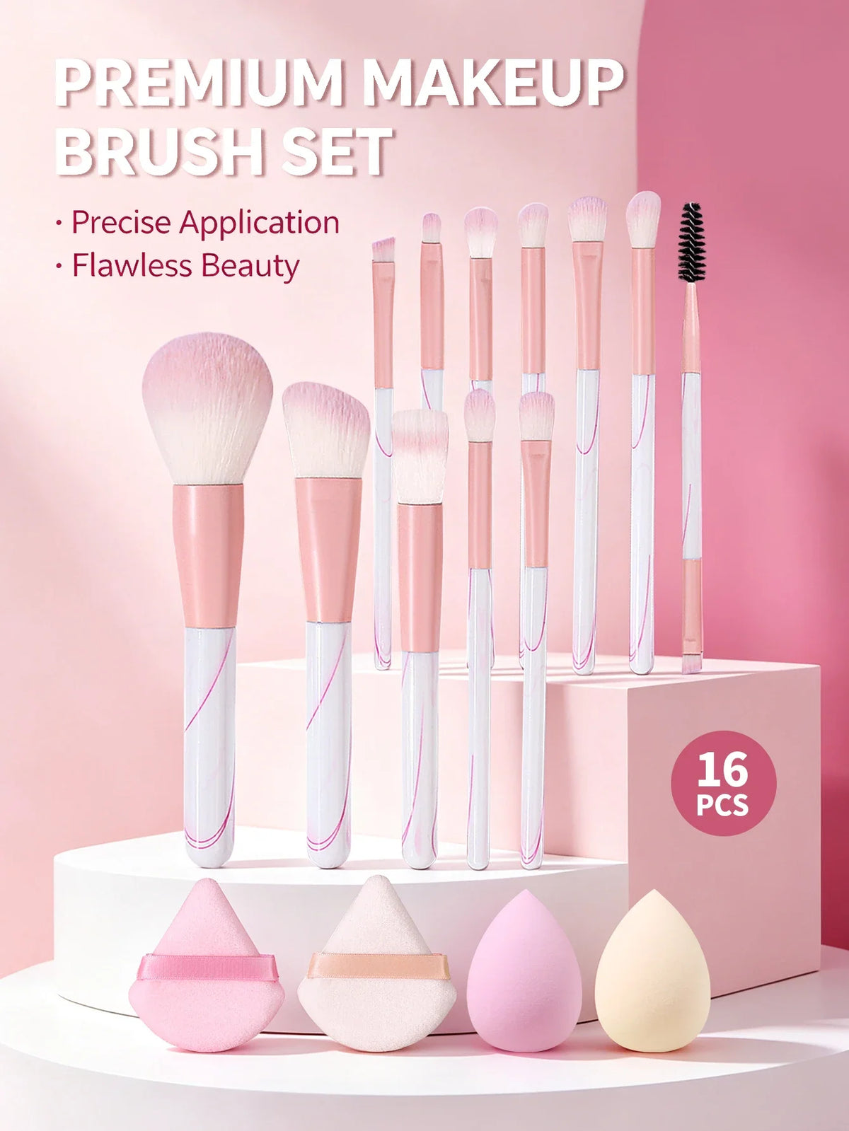 16-Piece Professional Makeup Brush Set with Dual-Use Sponge
