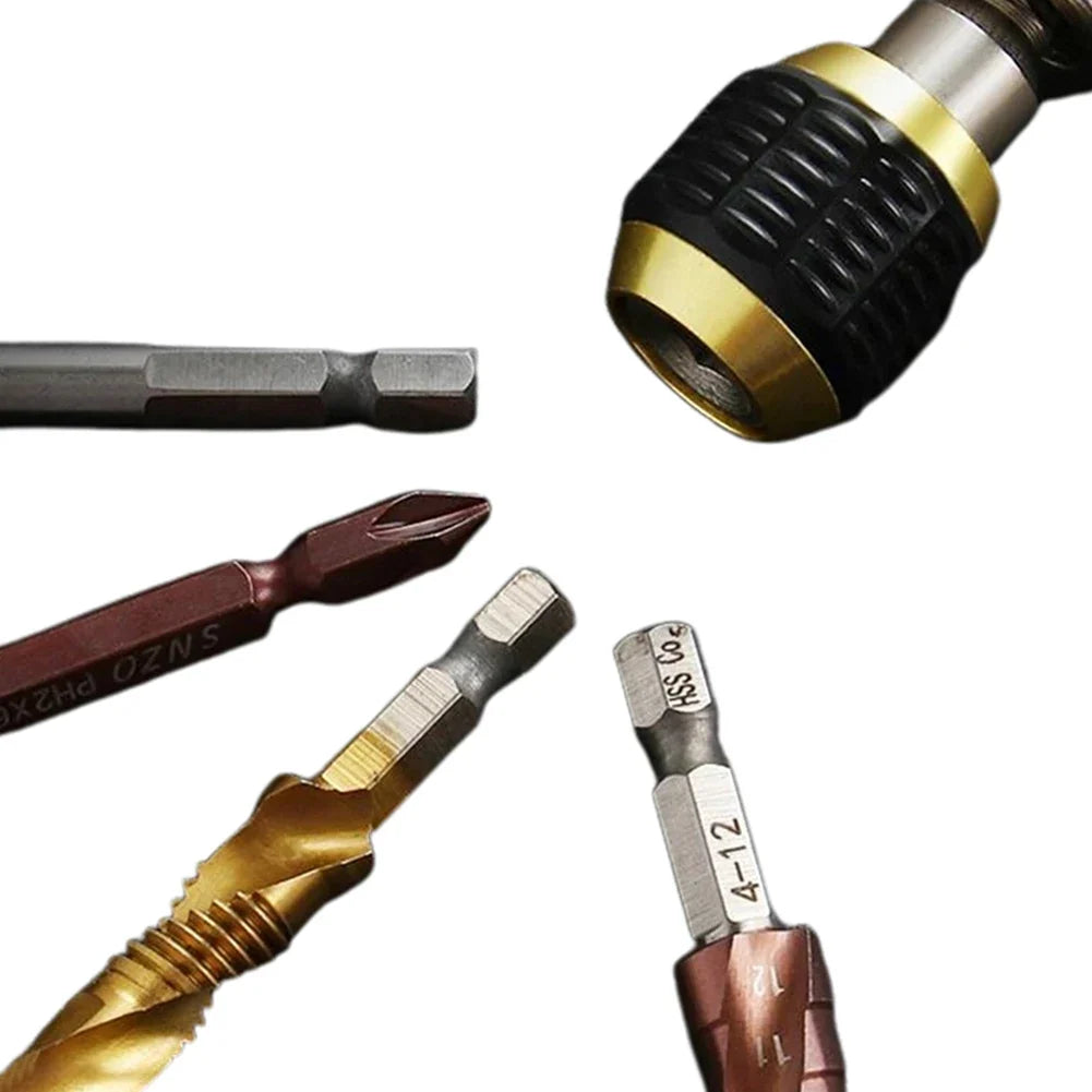 4-Pc Hex Shank Quick-Release Self-Locking Drill Extension Bar