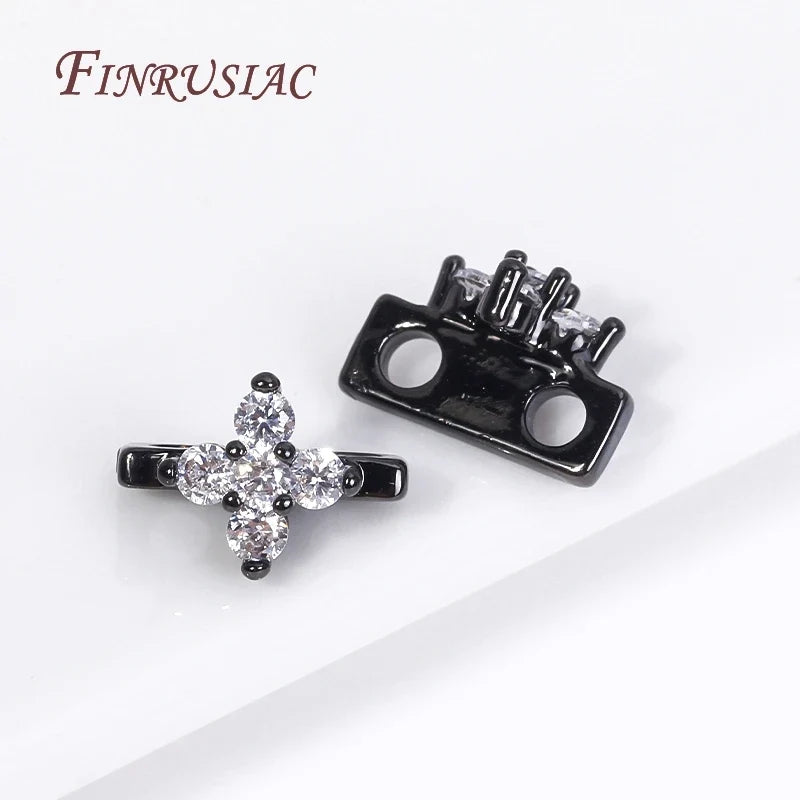 18K Gold Plated Zircon Flower Spacer Bars 2/3 Hole | DIY Jewelry
