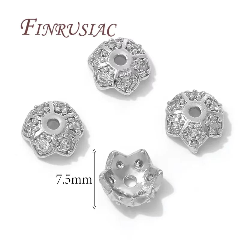 8.5mm Zircon Flower Bead Caps – 18K Gold Plated Brass DIY Jewelry