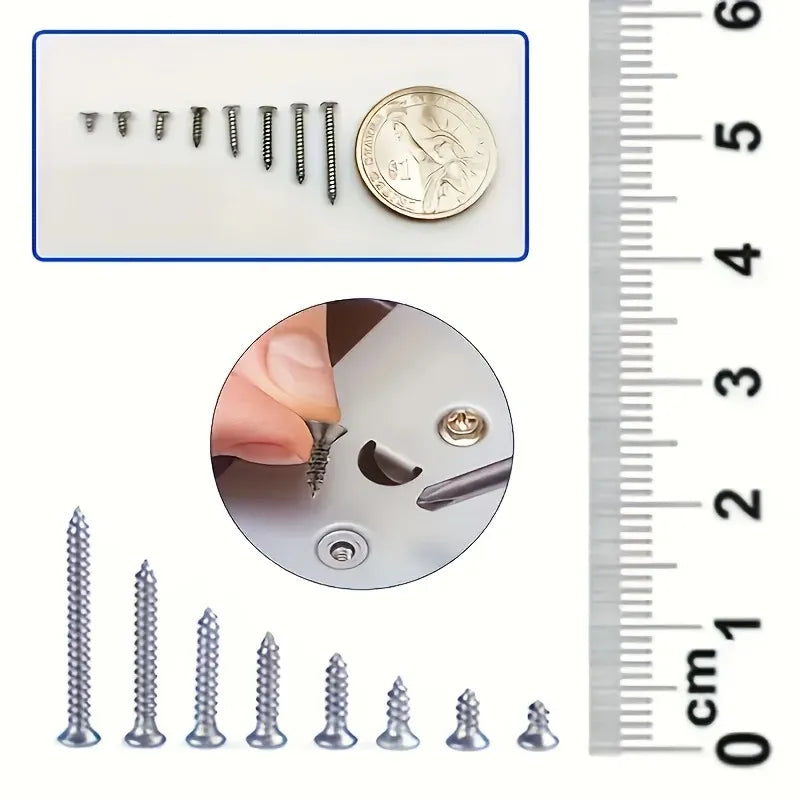 560-Piece M2 Self-Tapping Wood Screw Set – 8 Sizes Kit