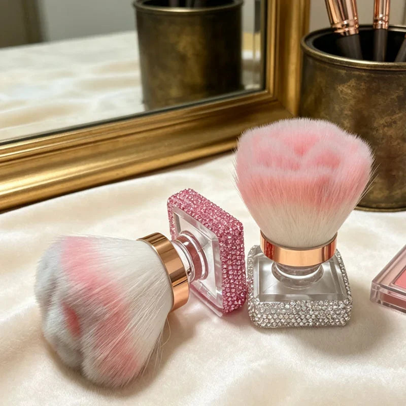 Rose Fluffy Powder Brush – Rhinestone Base Blush & Nail Dust