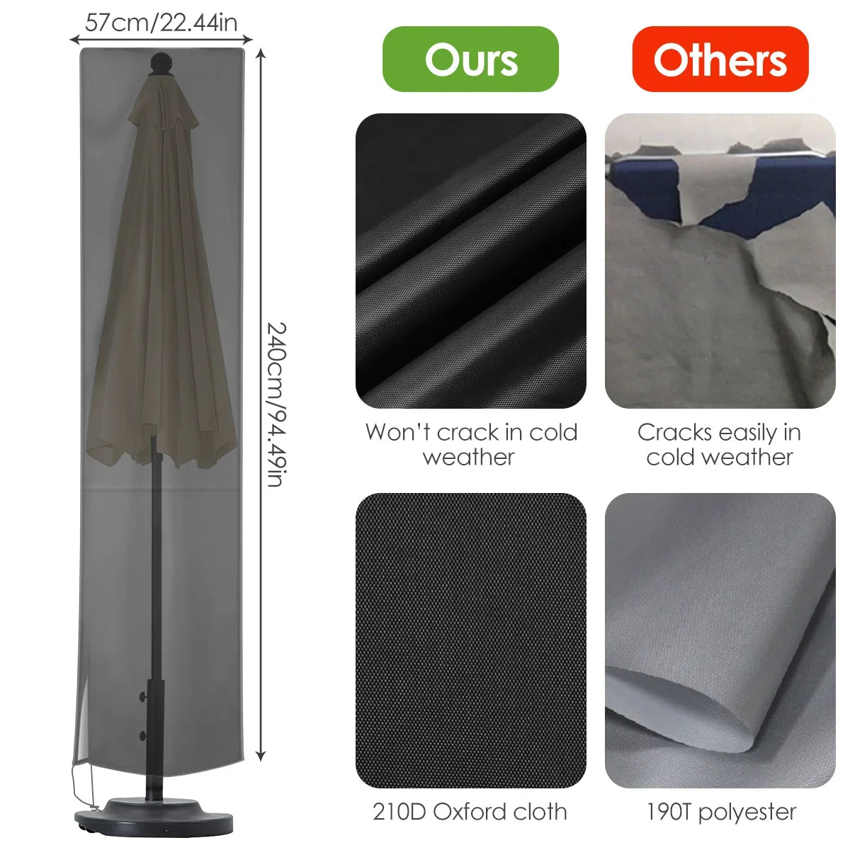 Waterproof Cantilever Patio Umbrella Cover – 210D Oxford Zip