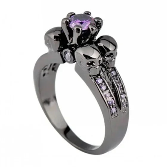 Men's Skull Purple Zircon Ring Black Gold Punk Jewelry Sz 6–10